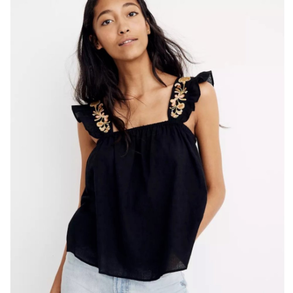 Madewell Floral Embroidered Strap Top